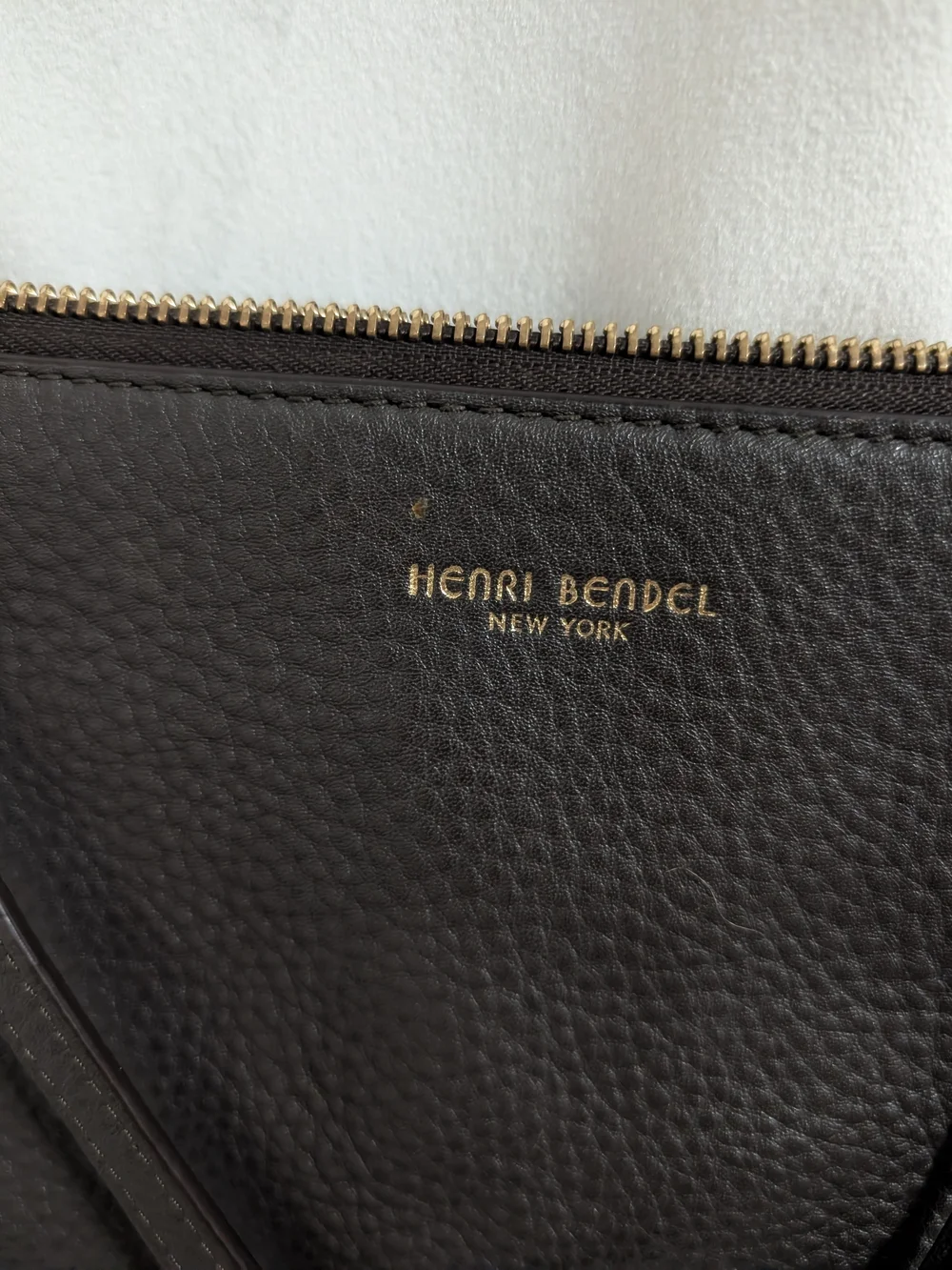 henri bendel Brown Pebbled Leather Crossbody with Gold Hardware